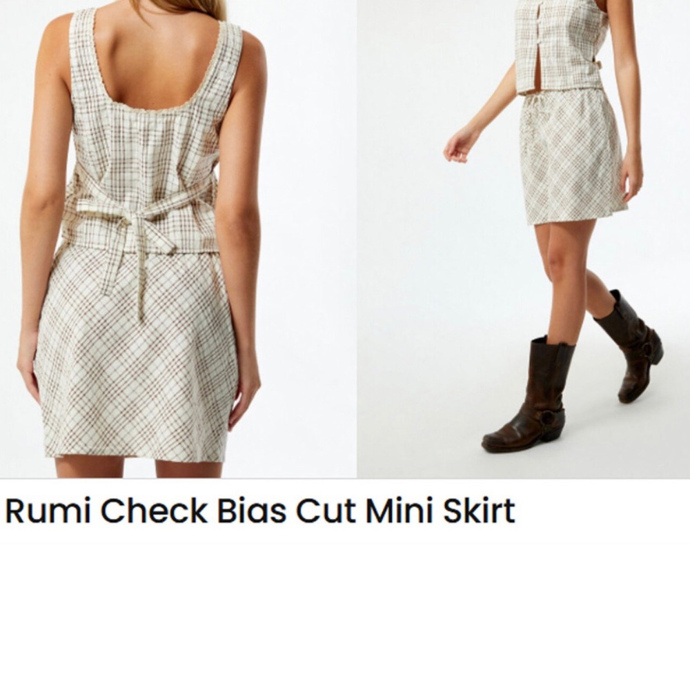 Rhythm Rumi Check Bias Cut Mini Skirt Drawstring / Elastic Waist Sz Small